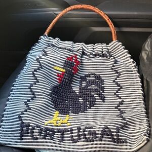 Stylish Black and White Tote with Rooster Motif